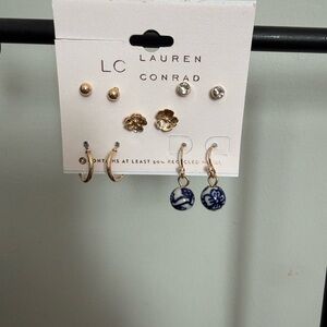 LC Lauren Conrad set of 5 Gold and Blue Earring Collection
